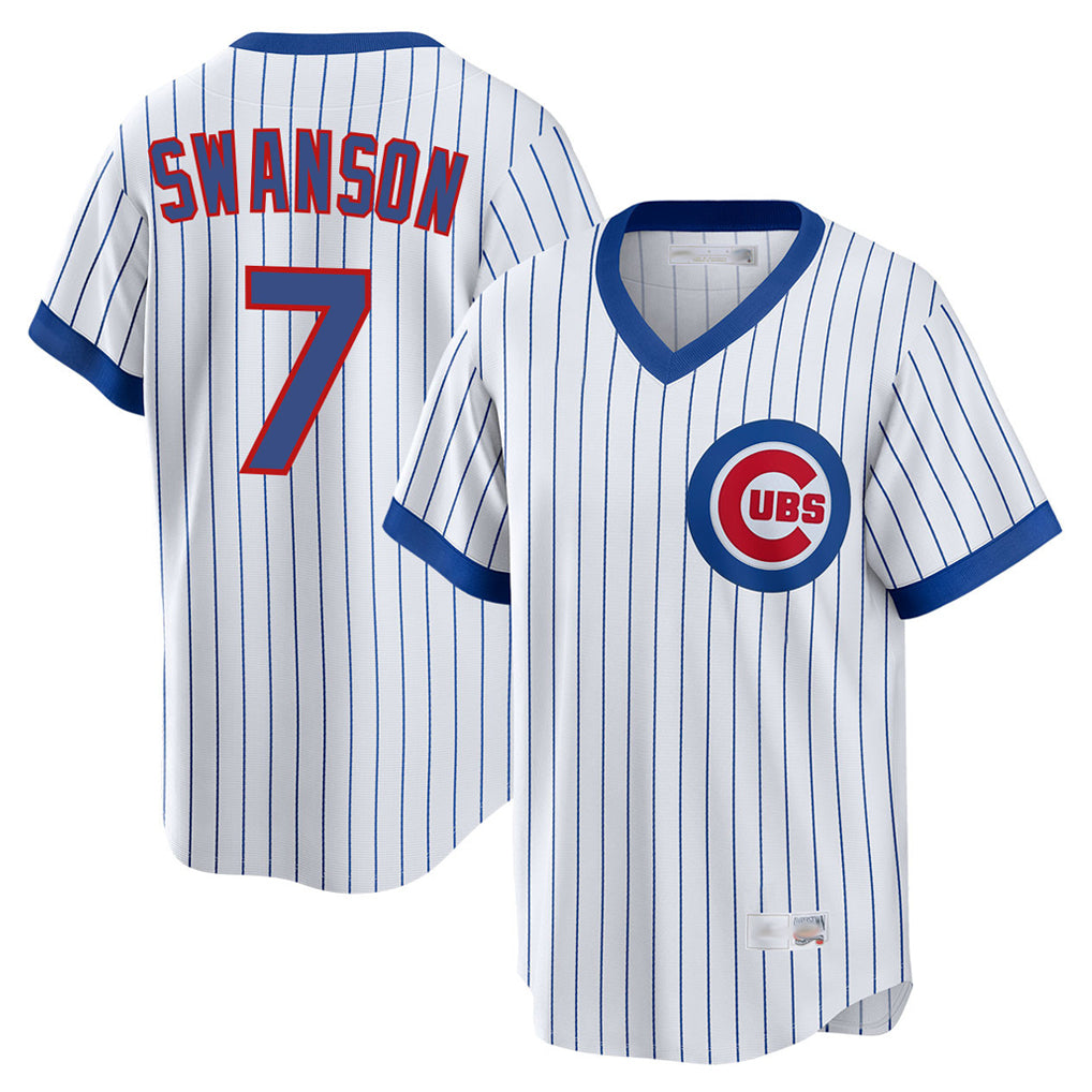 Odoa C.Cubs #7 Dansby Swanson Player White T-shirt Cooperstown Collection Limited Stitched Jerseys