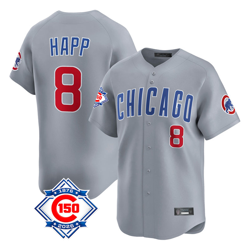 Odoa C.Cubs #8 Ian Happ Player Gray Road 150th Anniversary Limited Home Stitched Jerseys
