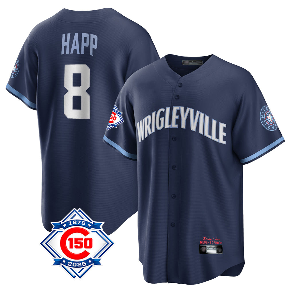 Odoa C.Cubs #8 Ian Happ Player Navy 150th Anniversary City Connect Home Game Stitched Jerseys