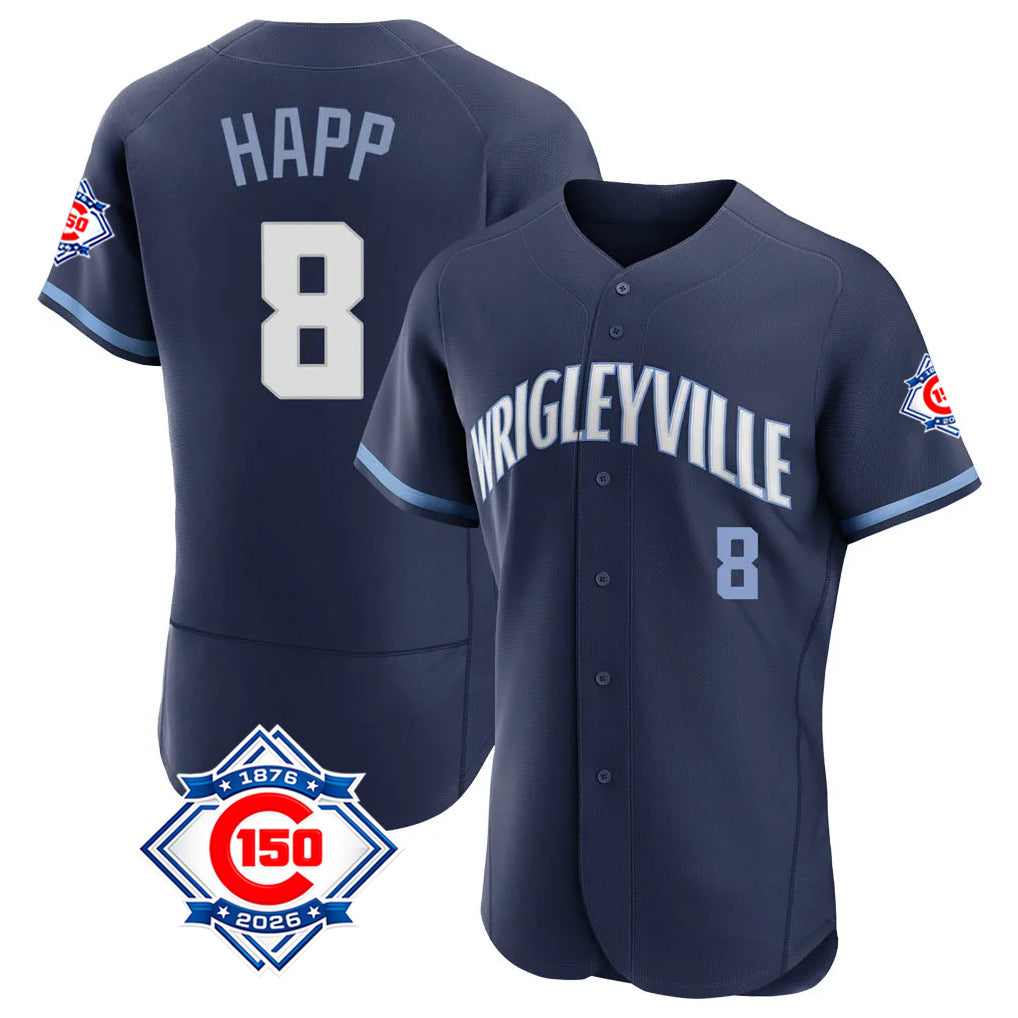Odoa C.Cubs #8 Ian Happ Player Navy City Connect 150th Anniversary Limited Elite Home Stitched Jerseys