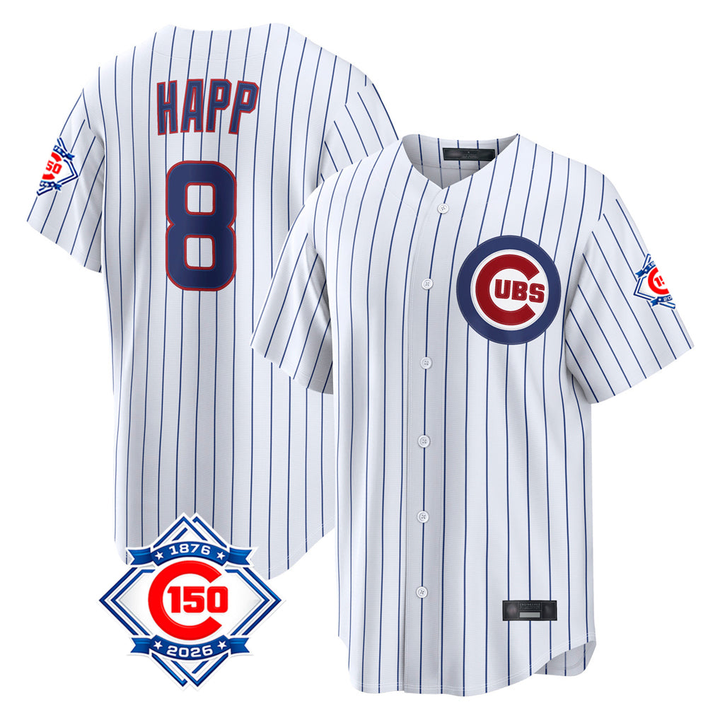 Odoa C.Cubs #8 Ian Happ Player White 150th Anniversary Limited Home Game Stitched Jerseys