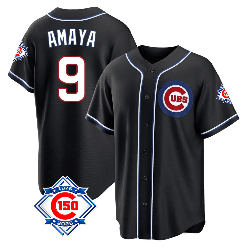 Odoa C.Cubs #9 Miguel Amaya Player Black Fashion Out 150th Anniversary Game Stitched Jerseys