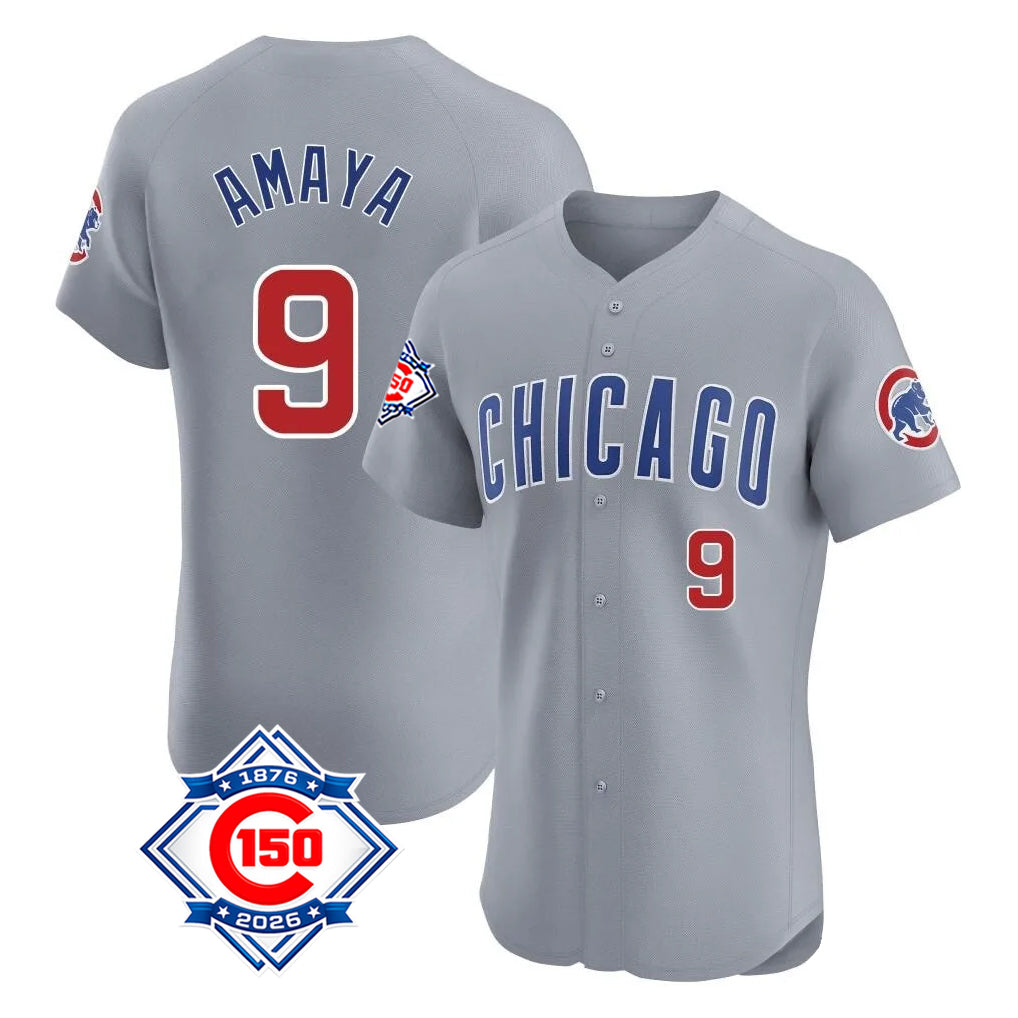 Odoa C.Cubs #9 Miguel Amaya Player Gray Road 150th Anniversary Limited Elite Home Stitched Jerseys