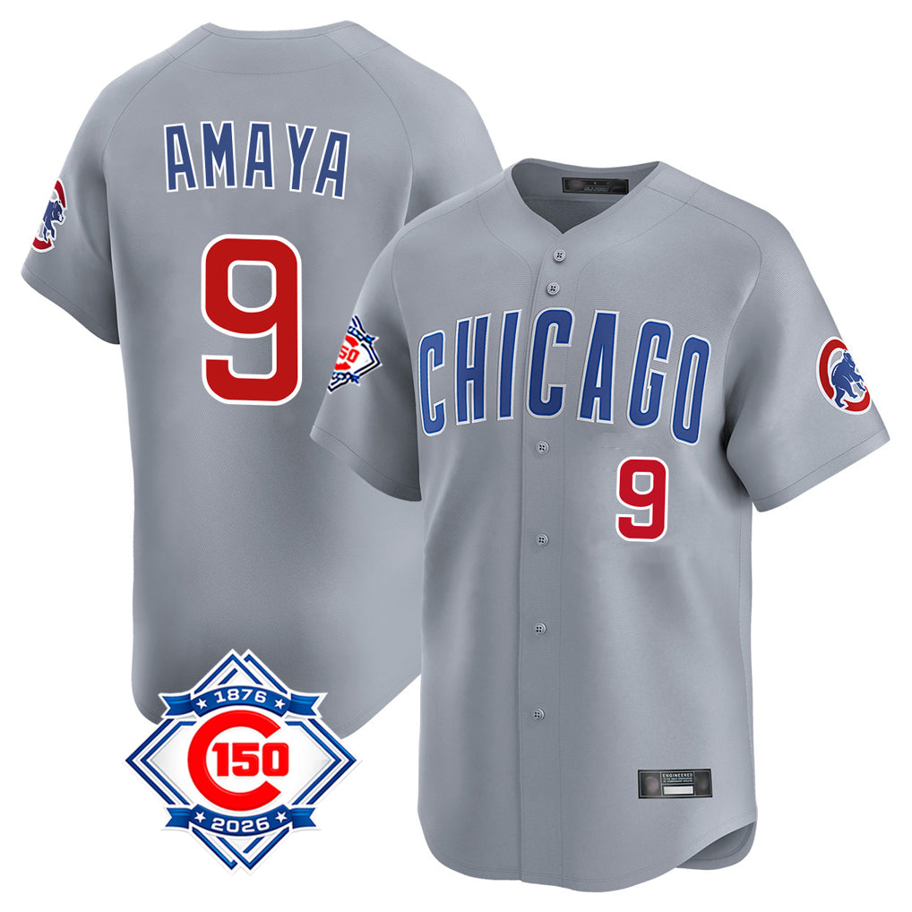 Odoa C.Cubs #9 Miguel Amaya Player Gray Road 150th Anniversary Limited Home Stitched Jerseys