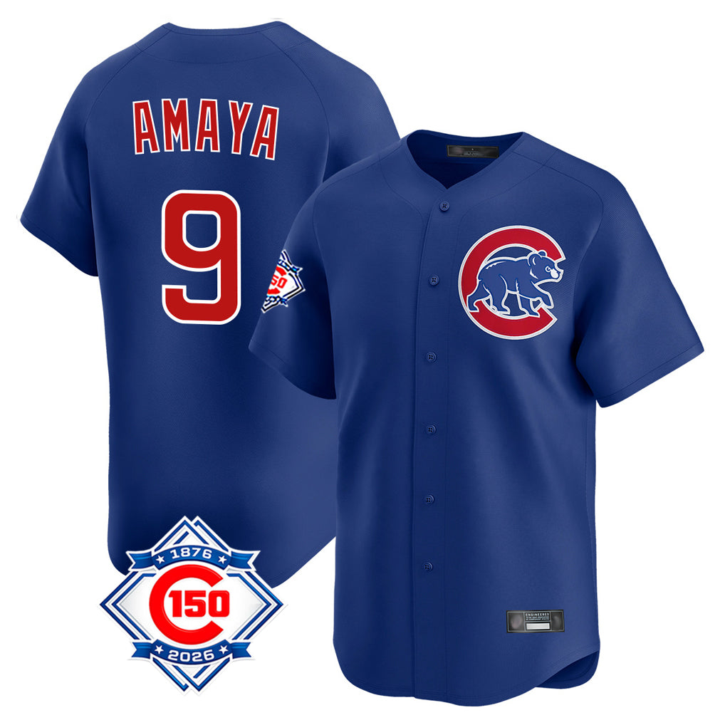 Odoa C.Cubs #9 Miguel Amaya Player Royal 150th Anniversary Limited Home Stitched Jerseys