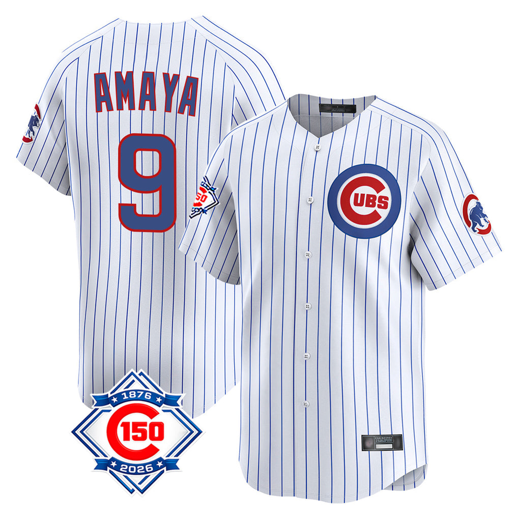 Odoa C.Cubs #9 Miguel Amaya Player White 150th Anniversary Limited Home Game Stitched Jerseys