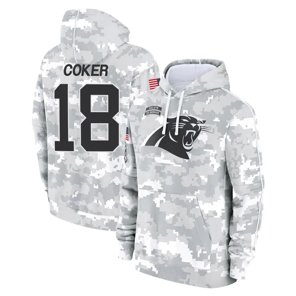Odoa C.Panthers #18 Jalen Coker Player Arctic Camo Salute to Service Pullover Hoodies Limited Game Stitched Jerseys