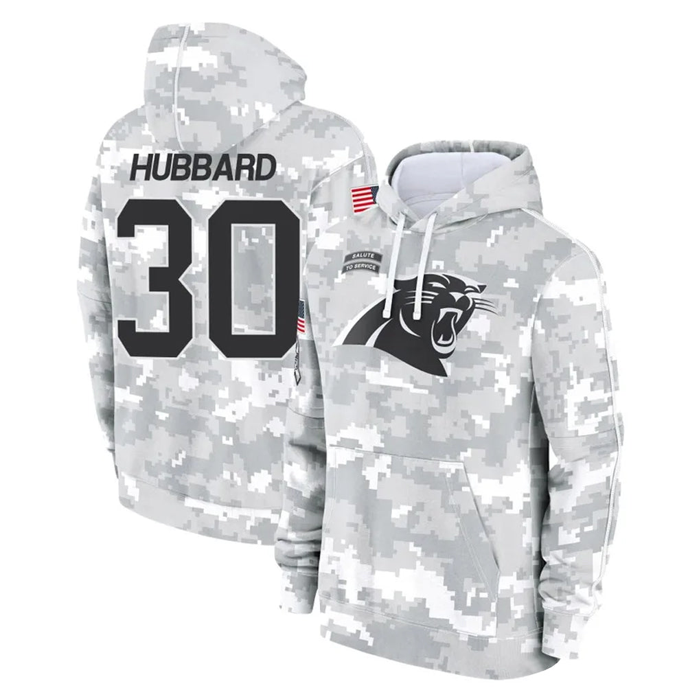 Odoa C.Panthers #30 Chuba Hubbard Player Arctic Camo Salute to Service Pullover Hoodies Limited Game Stitched Jerseys