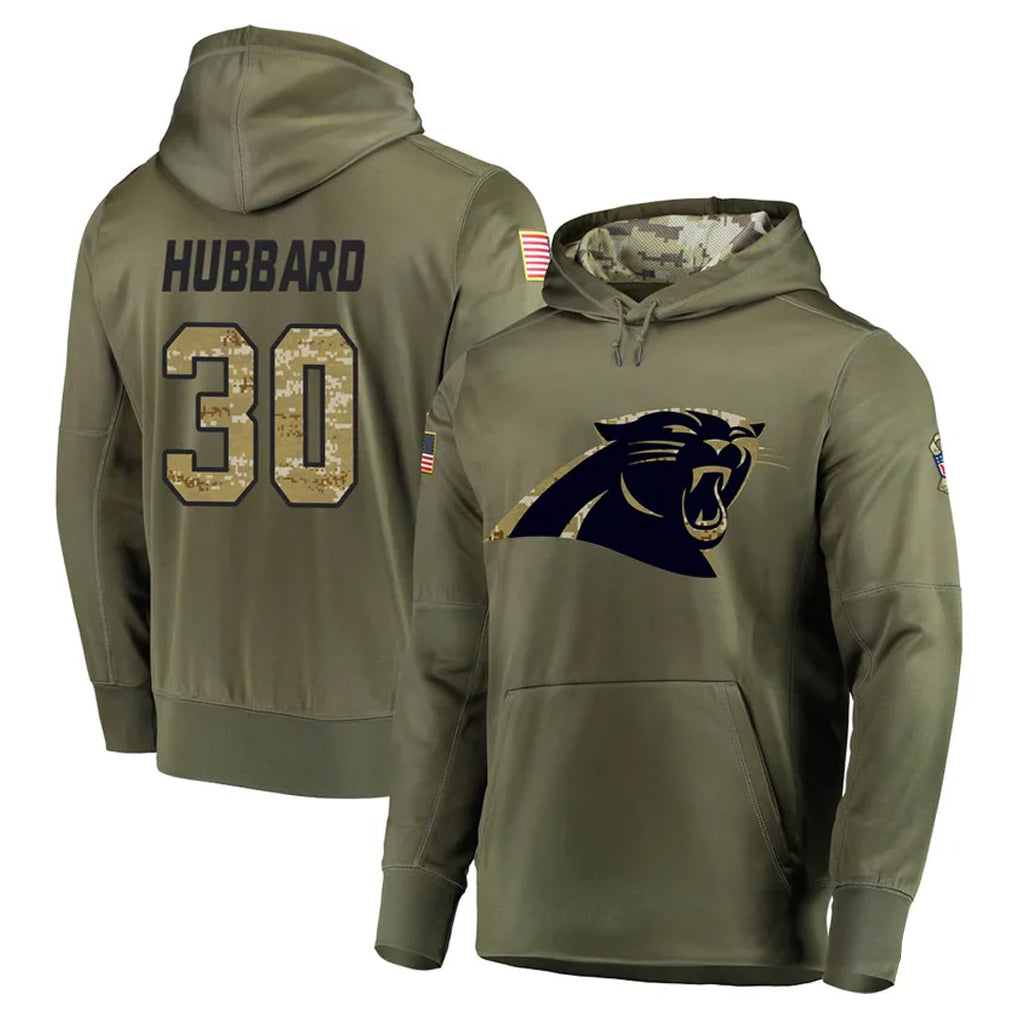 Odoa C.Panthers #30 Chuba Hubbard Player Olive Salute to Service Hoodies Stitched Jerseys