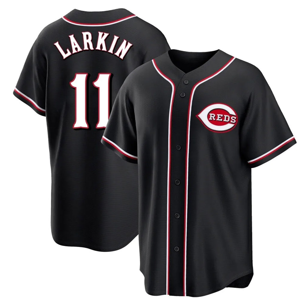 Odoa C.Reds #11 Barry Larkin Player Black Fashion Out Home Game Stitched Jerseys