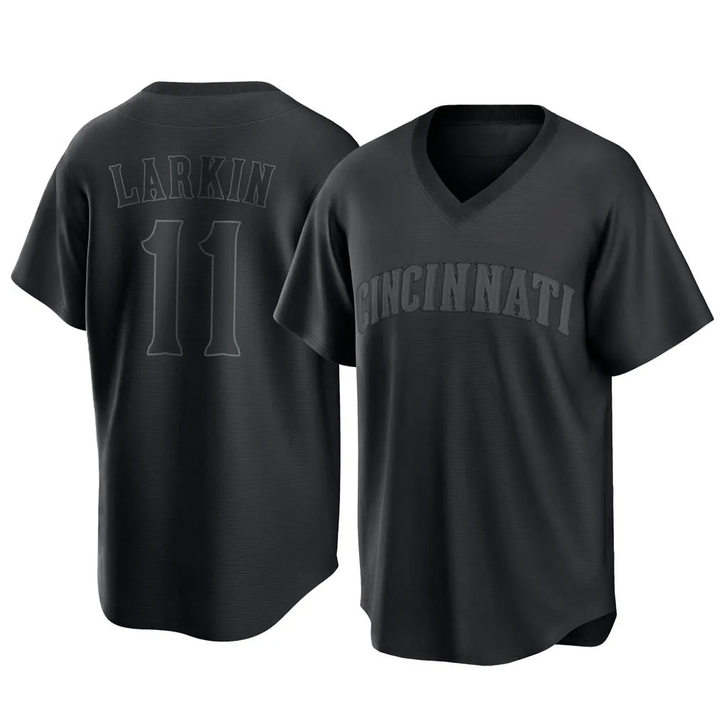 Odoa C.Reds #11 Barry Larkin Player Black T-shirt Game Home Stitched Jerseys