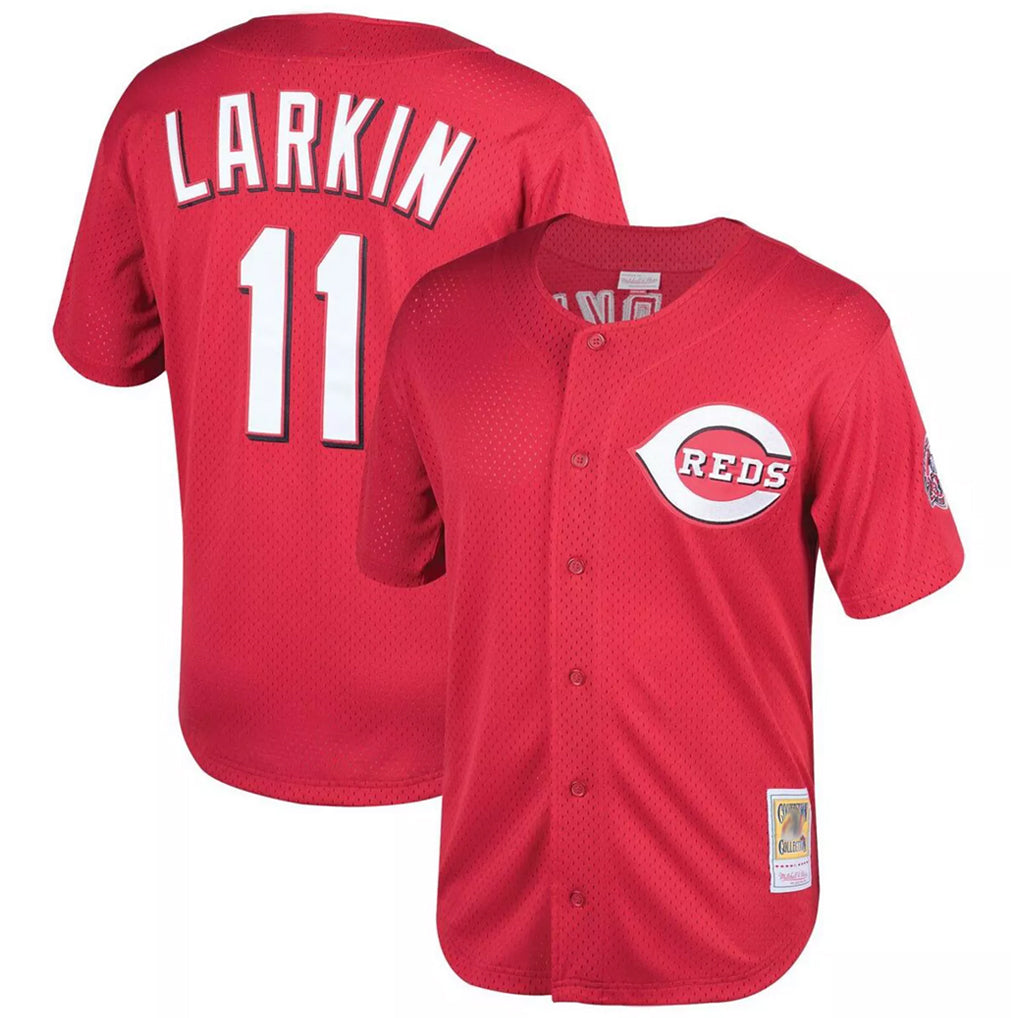 Odoa C.Reds #11 Barry Larkin Player Mitchell & Ness Red Throwback Cooperstown Mesh Game Stitched Jerseys