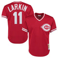 Odoa C.Reds #11 Barry Larkin Player Mitchell & Ness Red Throwback Cooperstown Mesh T-shirt Game Stitched Jerseys
