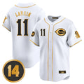 Odoa C.Reds #11 Barry Larkin Player White-Gold Vapor Premier Limited Home Stitched Jerseys