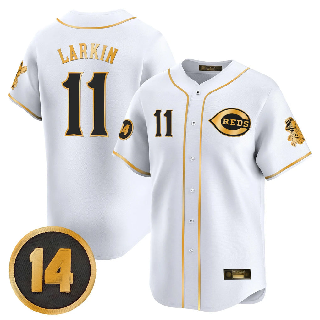 Odoa C.Reds #11 Barry Larkin Player White-Gold Vapor Premier Limited Home Stitched Jerseys