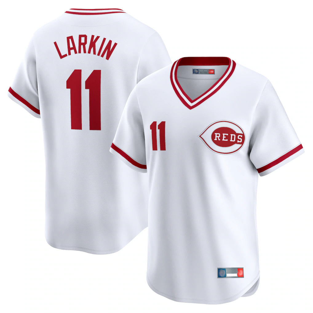 Odoa C.Reds #11 Barry Larkin Player White Cooperstown Collection Limited T-shirt Home Stitched Jerseys