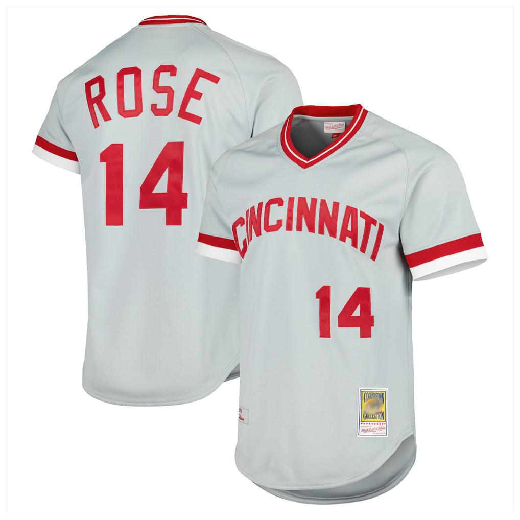 Odoa C.Reds #14 Pete Rose Player Mitchell & Ness Gray Throwback Cooperstown Mesh T-shirt Game Stitched Jerseys