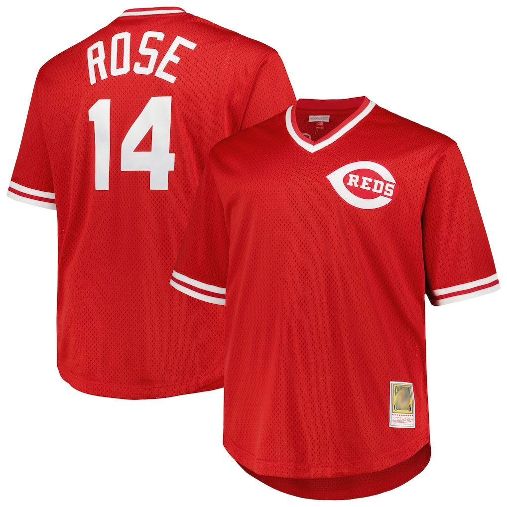 Odoa C.Reds #14 Pete Rose Player Mitchell & Ness Red Throwback Cooperstown Mesh T-shirt Game Stitched Jerseys