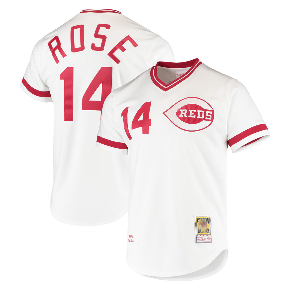 Odoa C.Reds #14 Pete Rose Player Mitchell & Ness White Throwback Cooperstown Mesh T-shirt Game Stitched Jerseys