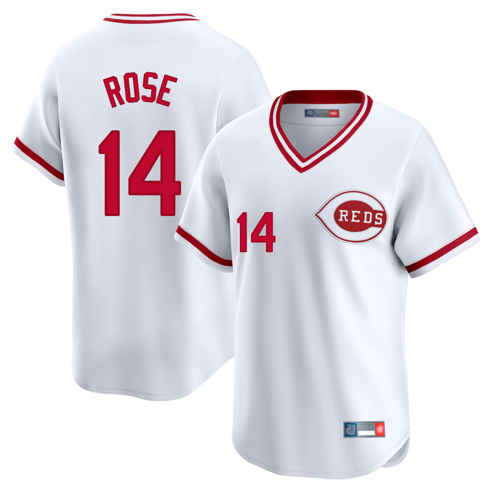 Odoa C.Reds #14 Pete Rose Player White Cooperstown Collection Limited T-shirt Home Stitched Jerseys