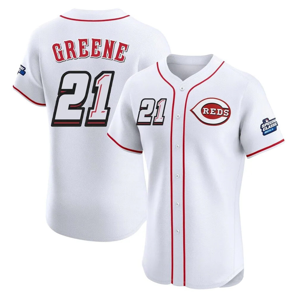 Odoa C.Reds #21 Hunter Greene Player White Speedway Classic Limited Elite Home Stitched Jerseys