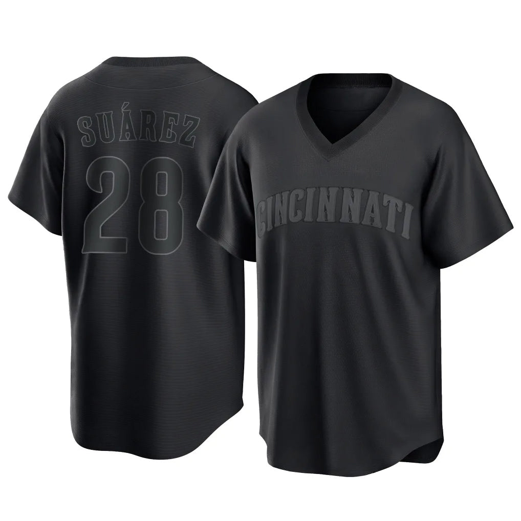 Odoa C.Reds #28 Eugenio Su¡§¡érez Player Black T-shirt Game Home Stitched Jerseys