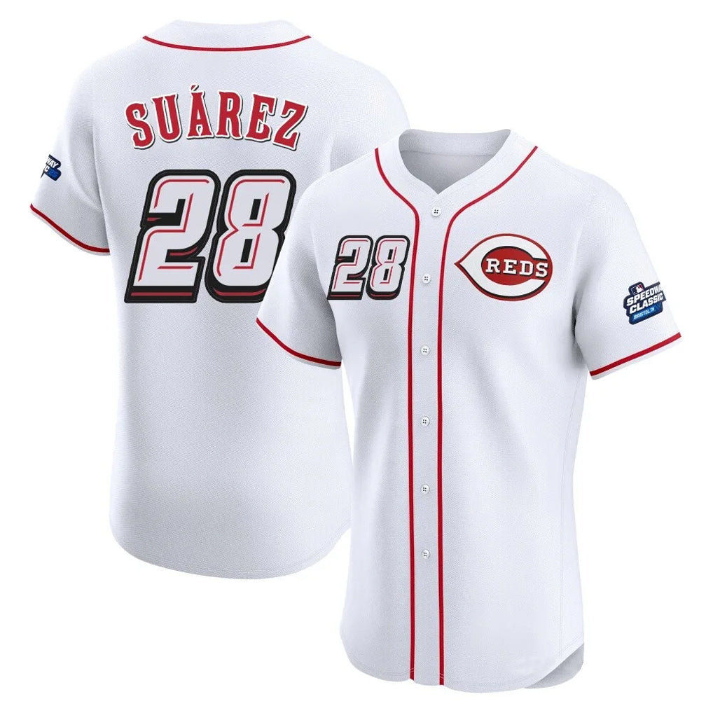 Odoa C.Reds #28 Eugenio Su¡§¡érez Player White Speedway Classic Limited Elite Home Stitched Jerseys