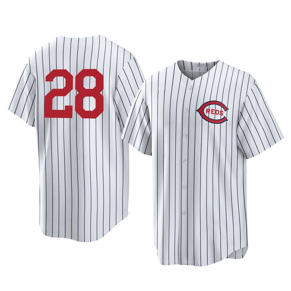 Odoa C.Reds #28 Eugenio Su¡§¡érez Player White Stripe Field of Dreams Game Home Stitched Jerseys
