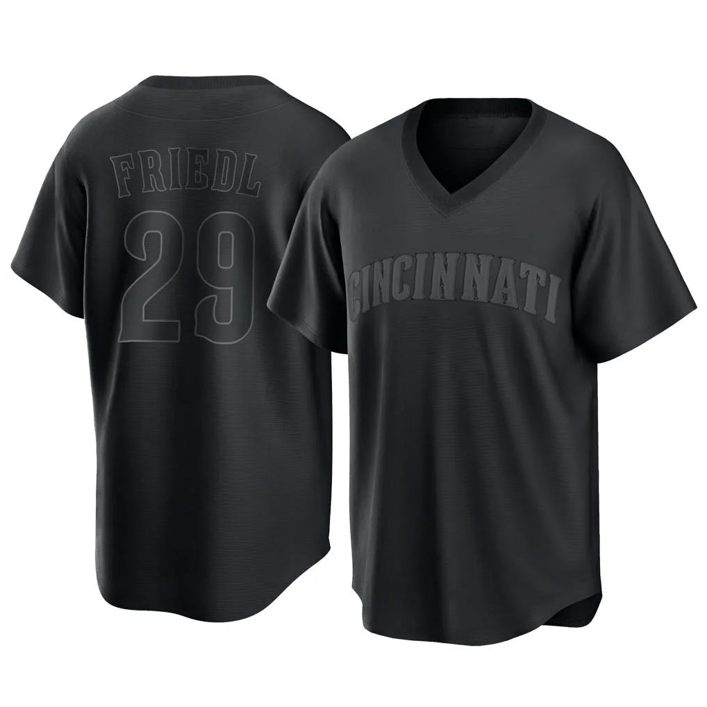Odoa C.Reds #29 TJ Friedl Player Black T-shirt Game Home Stitched Jerseys