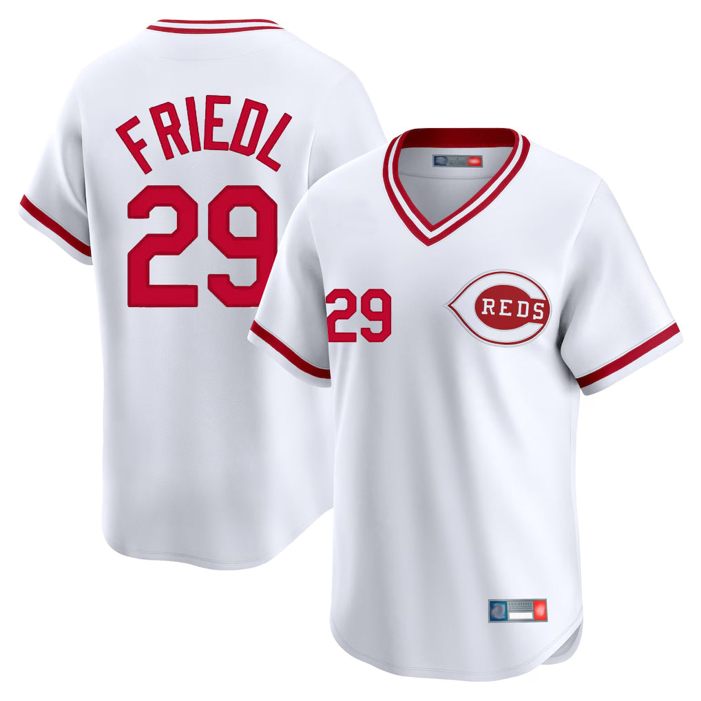 Odoa C.Reds #29 TJ Friedl Player White Cooperstown Collection Limited T-shirt Home Stitched Jerseys
