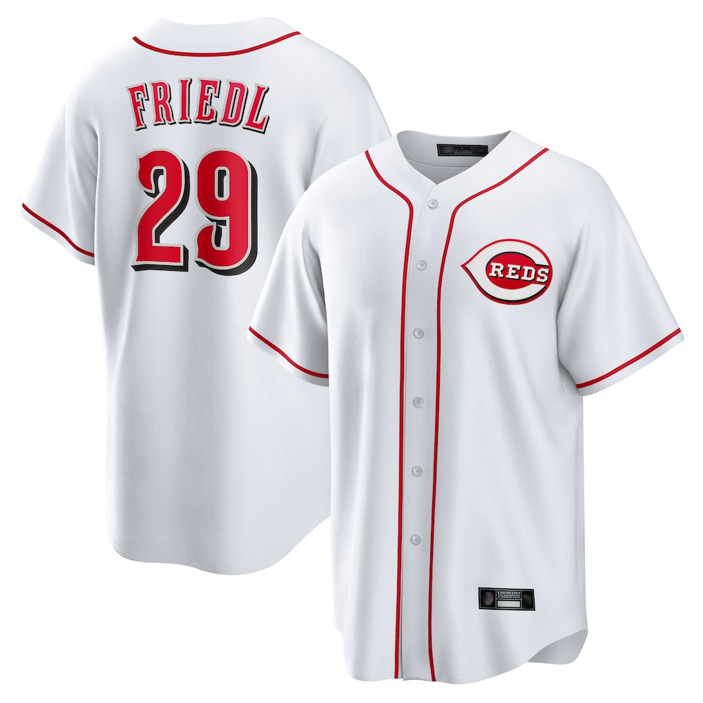 Odoa C.Reds #29 TJ Friedl Player White Game Home Stitched Jerseys