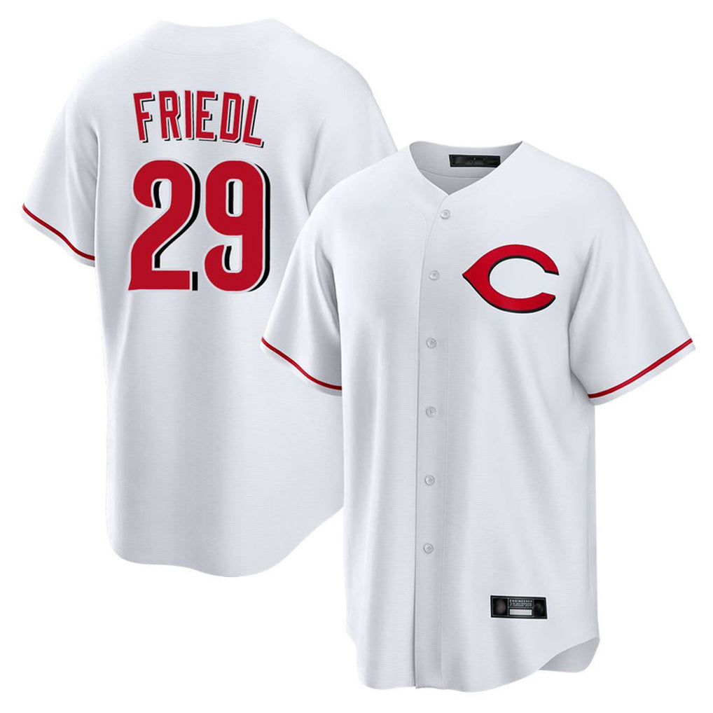 Odoa C.Reds #29 TJ Friedl Player White Home Game Stitched Jerseys