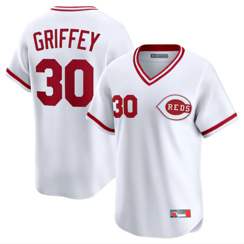 Odoa C.Reds #30 Ken Griffey Player White Cooperstown Collection Limited T-shirt Home Stitched Jerseys