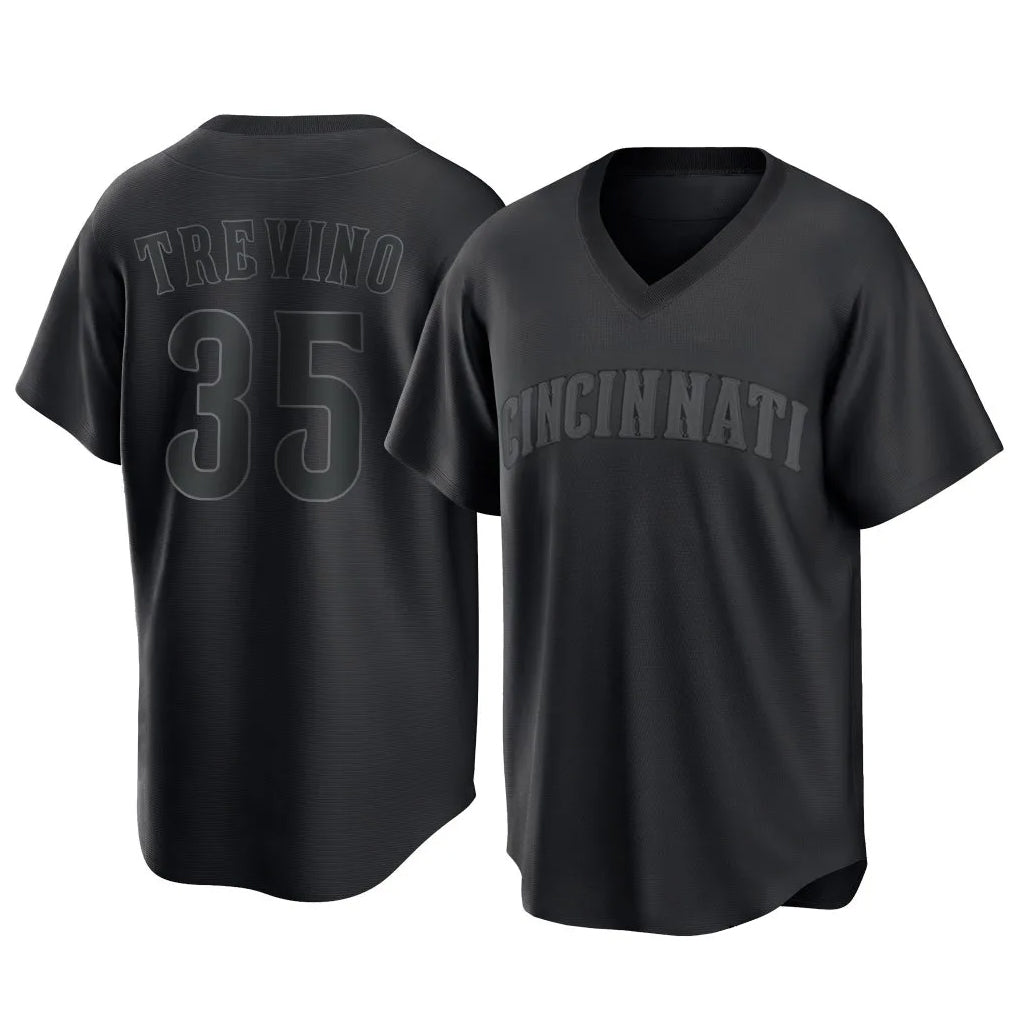 Odoa C.Reds #35 Jose Trevino Player Black T-shirt Game Home Stitched Jerseys