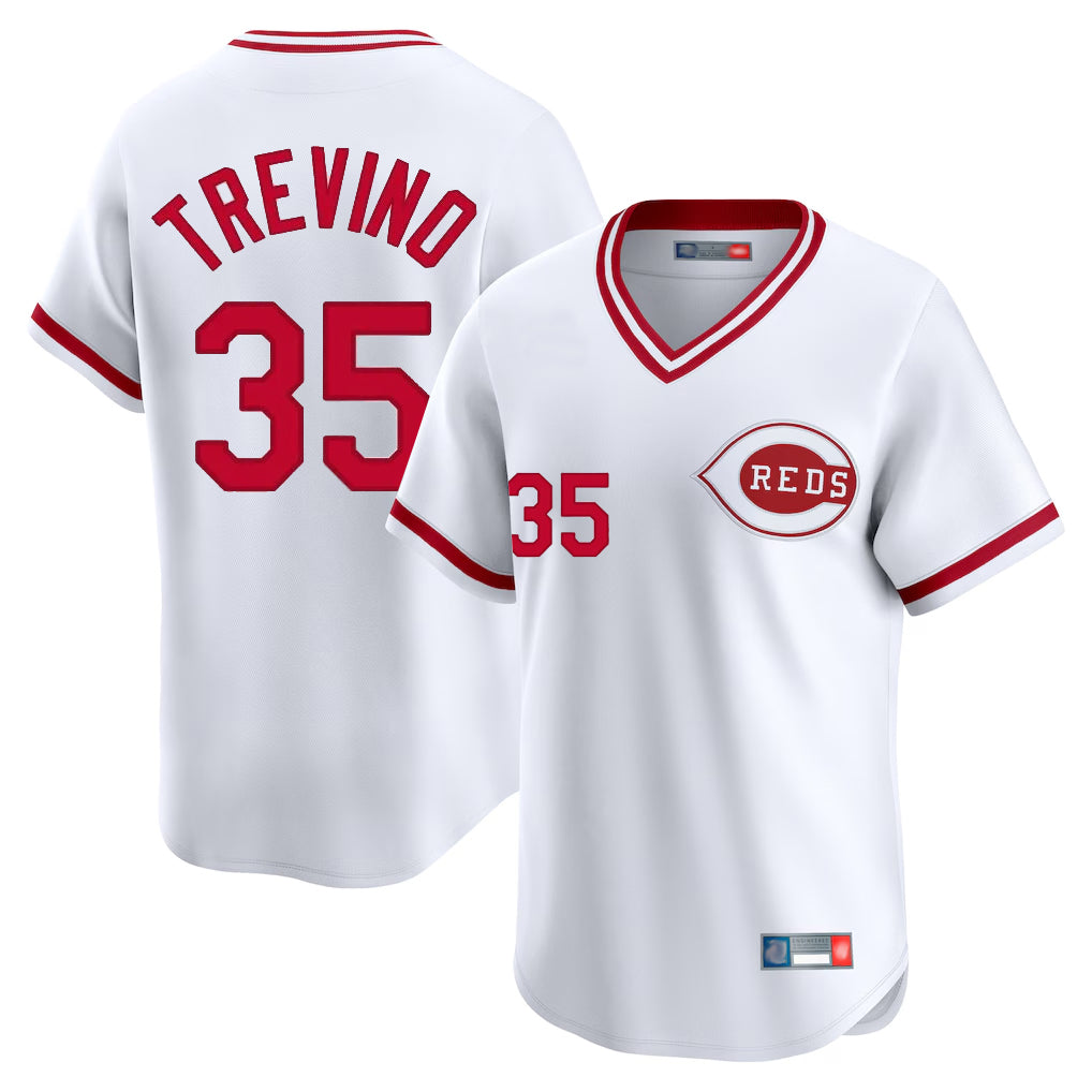 Odoa C.Reds #35 Jose Trevino Player White Cooperstown Collection Limited T-shirt Home Stitched Jerseys