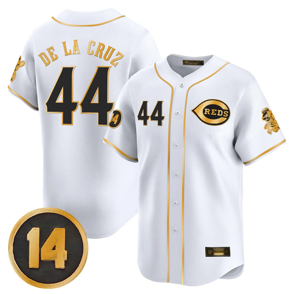 Odoa C.Reds #44 Elly De La Cruz Player White-Gold Vapor Premier Limited Home Stitched Jerseys