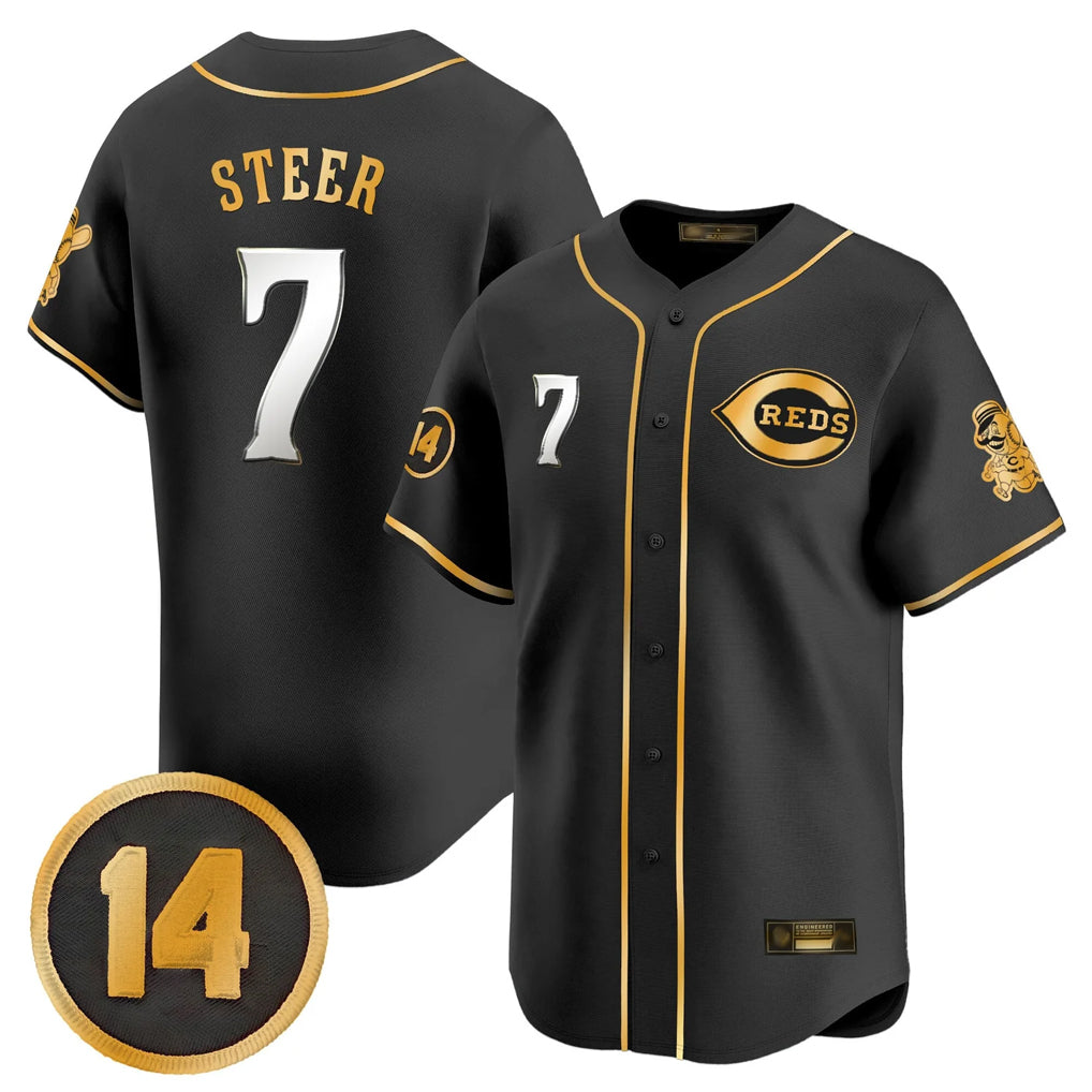 Odoa C.Reds #7 Spencer Steer Player Black-Gold Vapor Premier Limited Home Stitched Jerseys