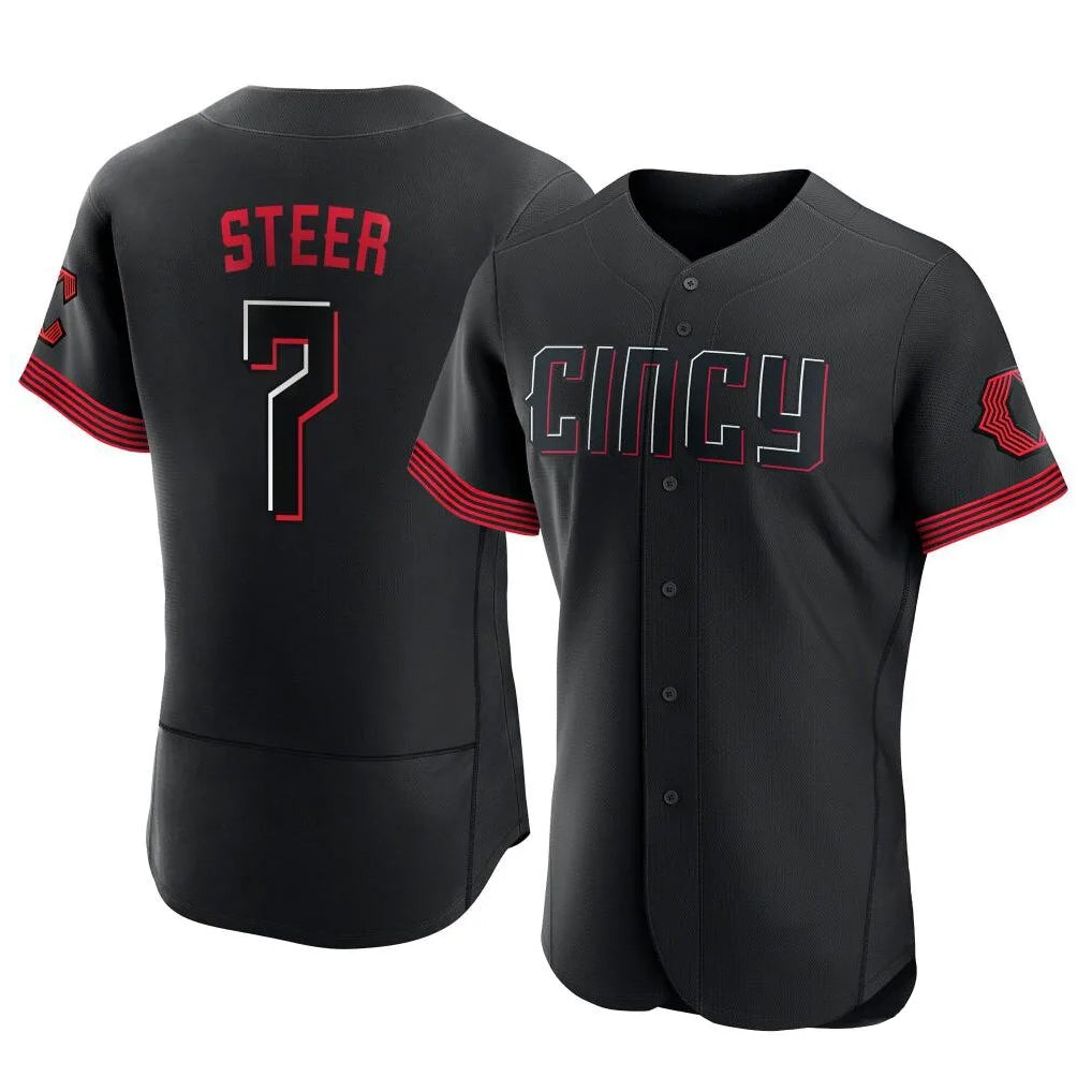Odoa C.Reds #7 Spencer Steer Player Black City Connect Limited Elite Home Stitched Jerseys