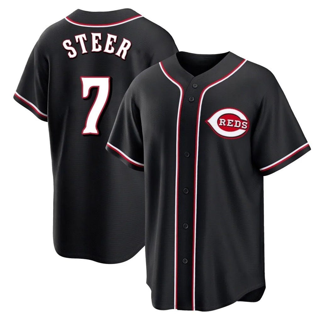 Odoa C.Reds #7 Spencer Steer Player Black Fashion Out Home Game Stitched Jerseys
