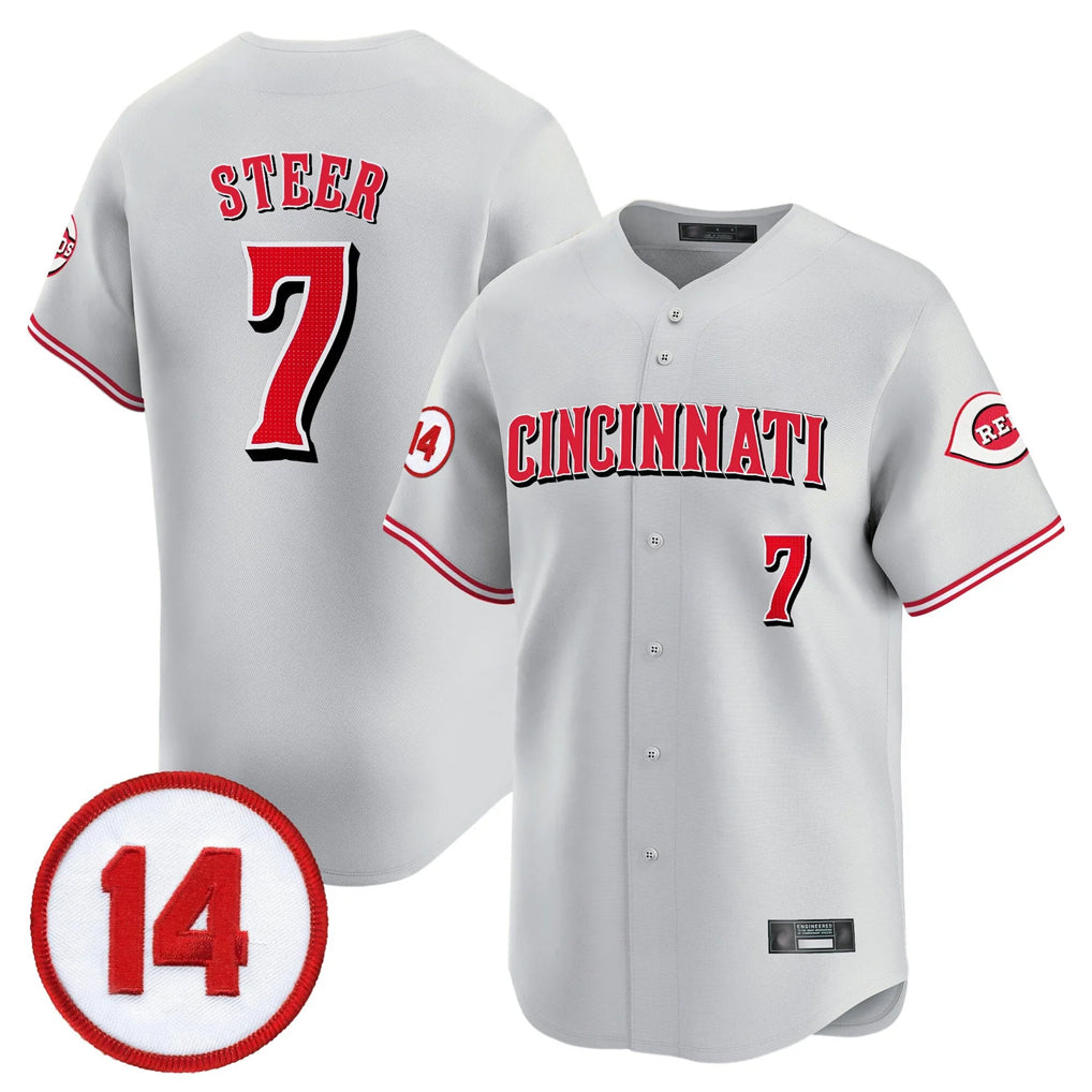 Odoa C.Reds #7 Spencer Steer Player Gray Vapor Premier Limited Home Stitched Jerseys