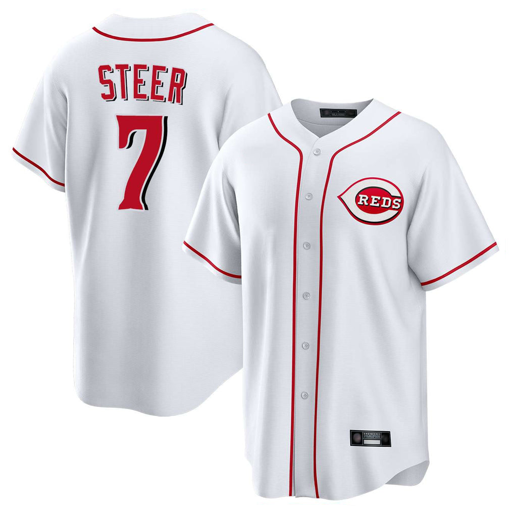 Odoa C.Reds #7 Spencer Steer Player White Game Home Stitched Jerseys