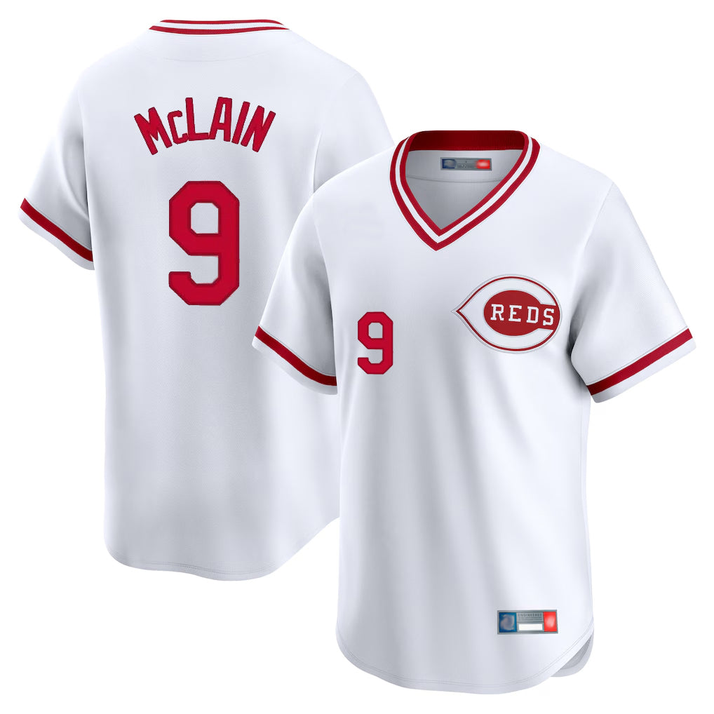 Odoa C.Reds #9 Matt McLain Player White Cooperstown Collection Limited T-shirt Home Stitched Jerseys