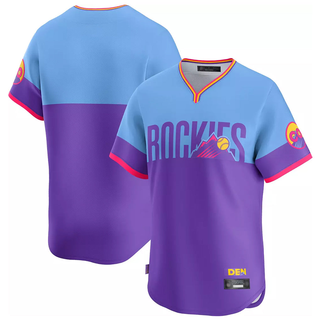 Odoa C.Rockies Purple-Light Blue City Connect Limited Home T-shirt Blank Player Stitched Jerseys