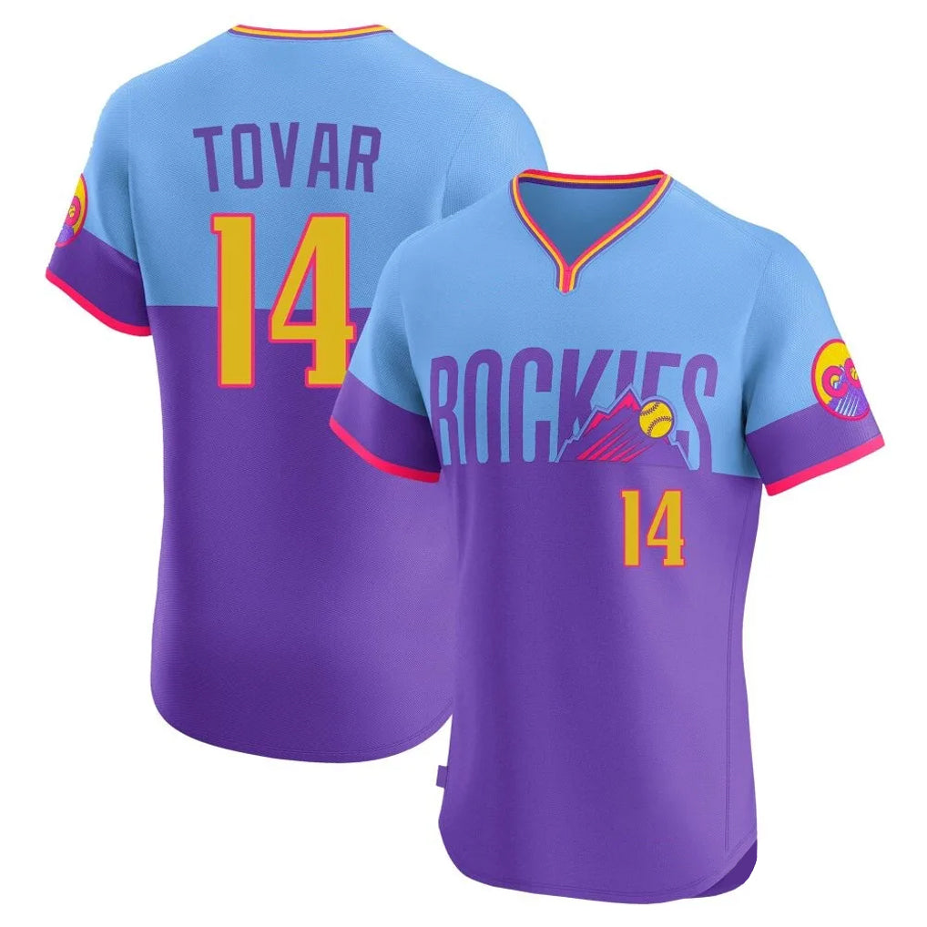 Odoa C.Rockies #14 Ezequiel Tovar Player Purple-Light Blue City Connect Limited Elite Home T-shirt Stitched Jerseys