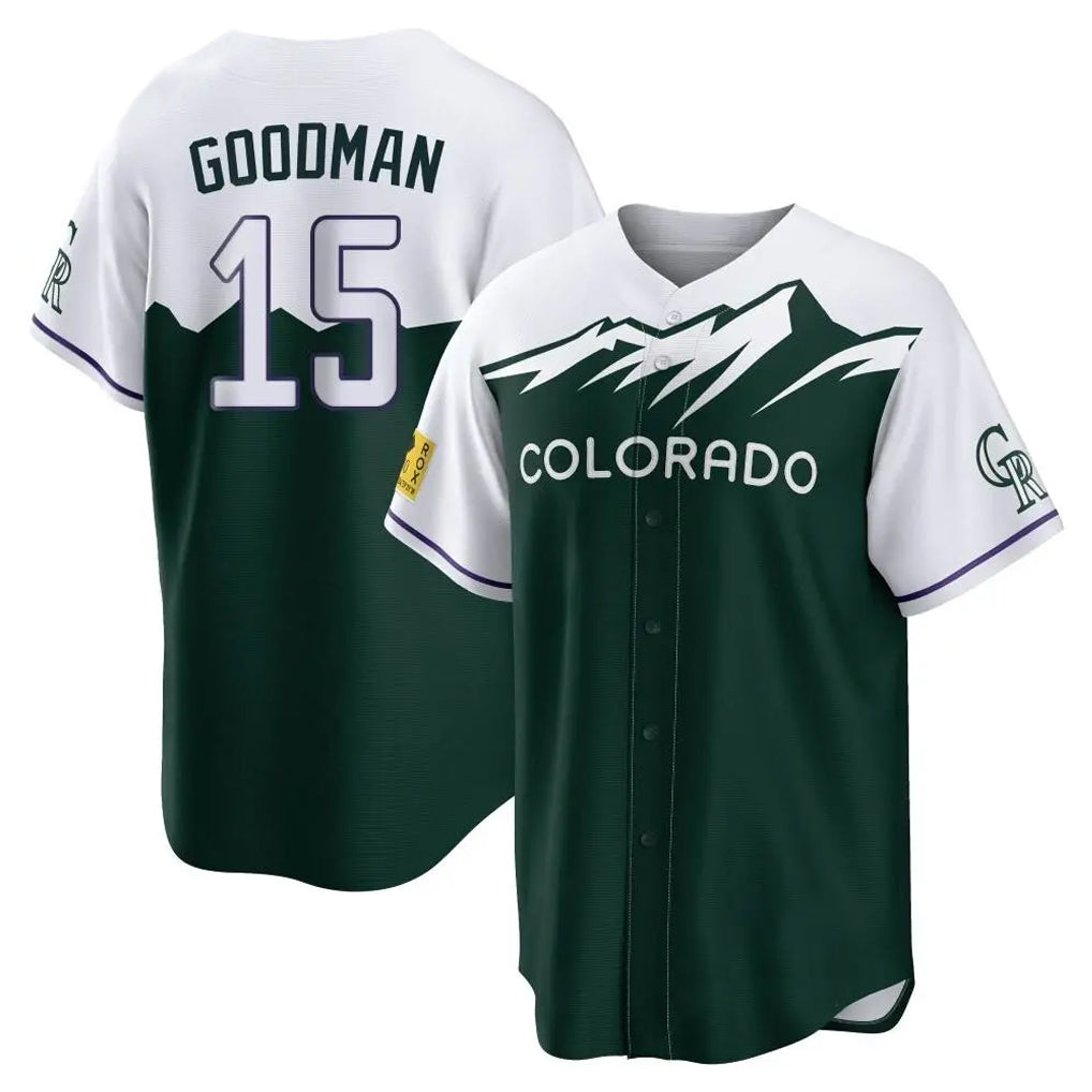 Odoa C.Rockies #15 Hunter Goodman Player Green City Connect Home Game Stitched Jerseys