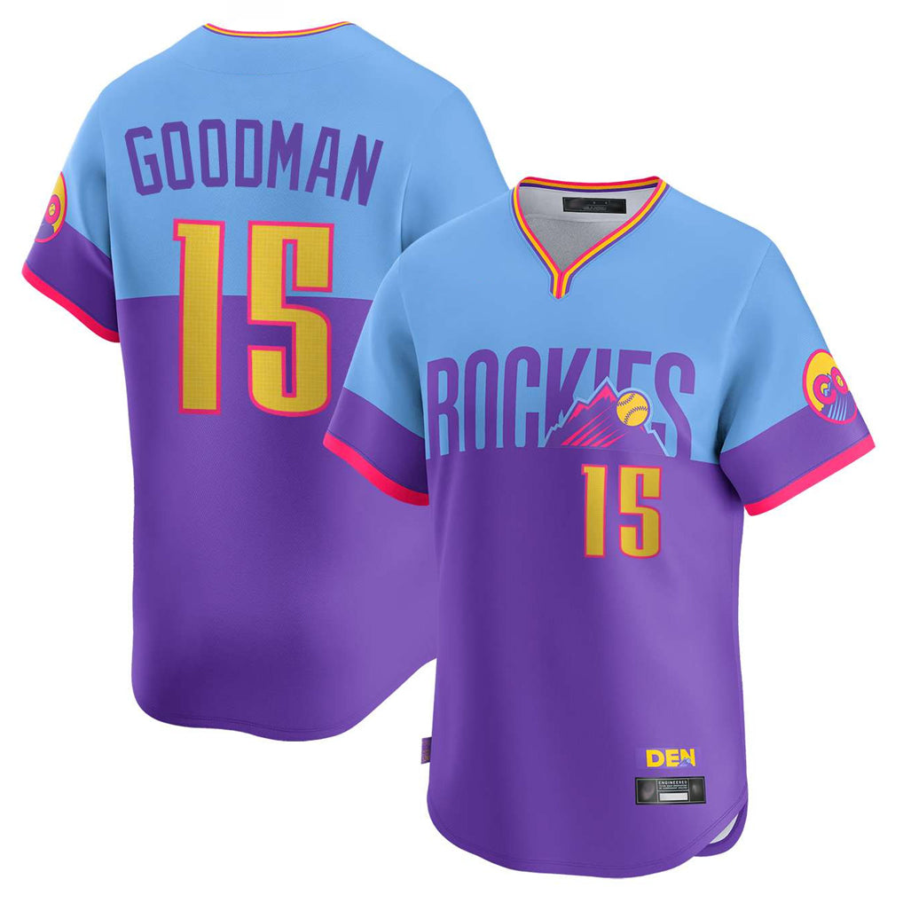 Odoa C.Rockies #15 Hunter Goodman Player Purple-Light Blue City Connect Limited Home T-shirt Stitched Jerseys