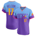Odoa C.Rockies #17 Todd Helton Player Purple-Light Blue City Connect Limited Elite Home T-shirt Stitched Jerseys