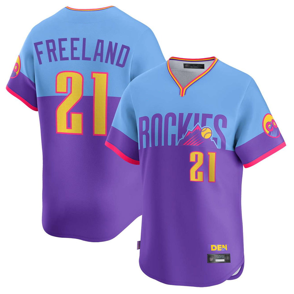 Odoa C.Rockies #21 Kyle Freeland Player Purple-Light Blue City Connect Limited Home T-shirt Stitched Jerseys