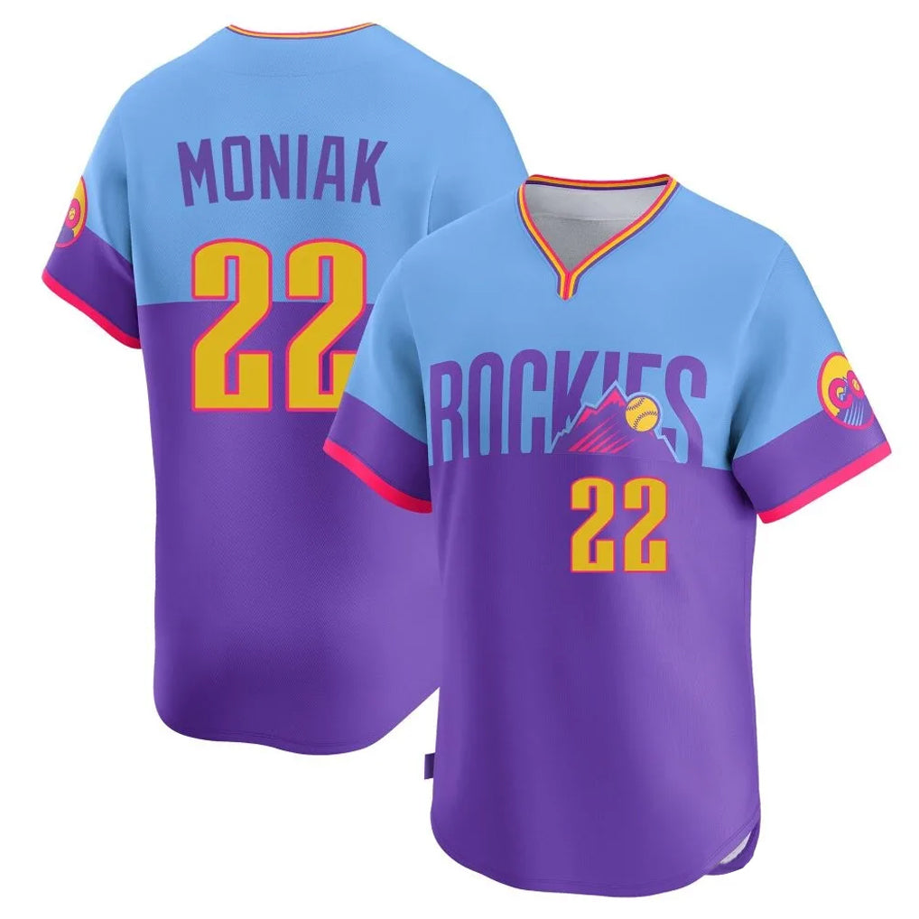 Odoa C.Rockies #22 Mickey Moniak Player Purple-Light Blue City Connect Limited Home T-shirt Stitched Jerseys