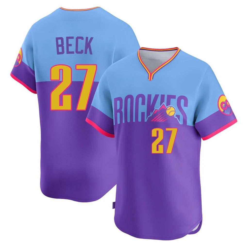 Odoa C.Rockies #27 Jordan Beck Player Purple-Light Blue City Connect Limited Home T-shirt Stitched Jerseys